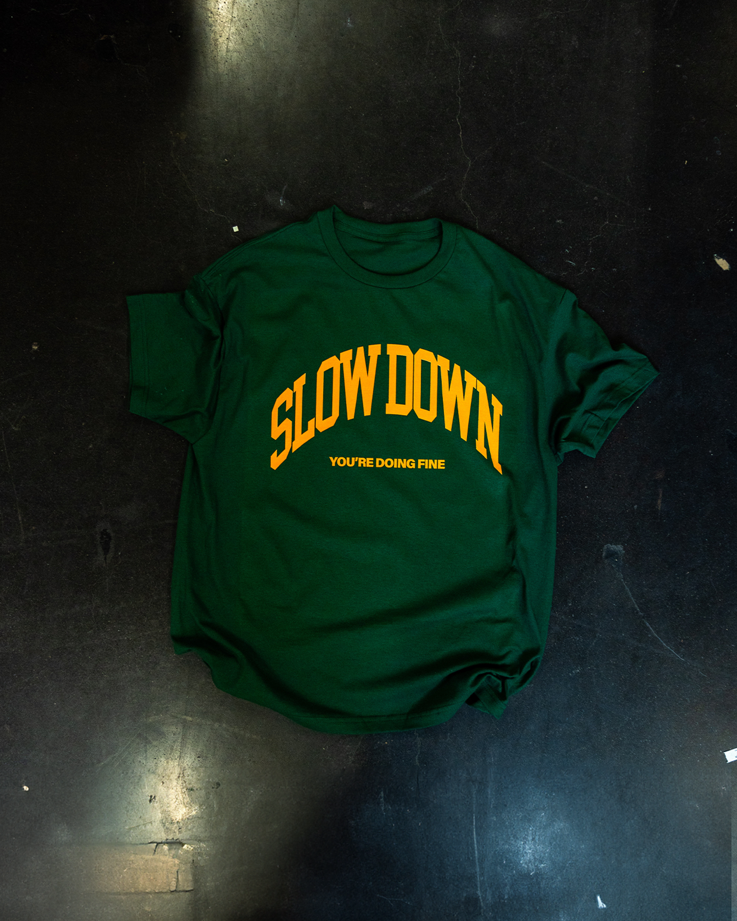 slowdown forest green tee