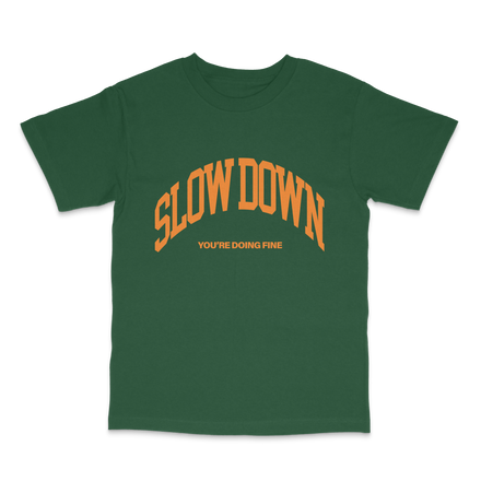 slowdown forest green tee